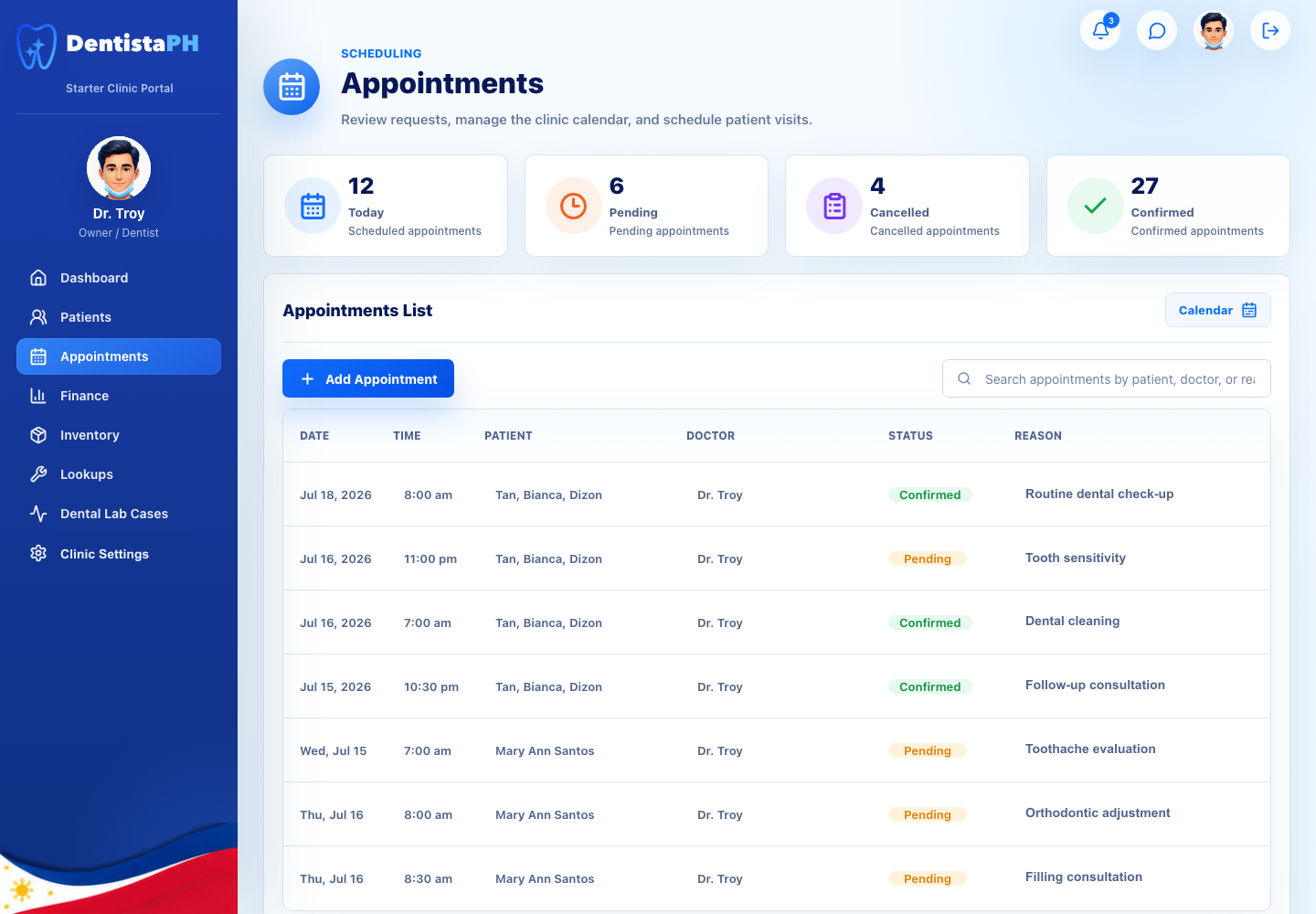 Keep every chair and schedule organized in DentistaPH