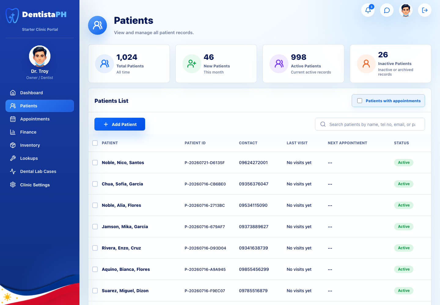 Find complete patient records quickly in DentistaPH